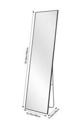 H&O Direct 40x150cm Modern Slim Frame Floor Standing Full Length Mirror in Black - Size: 40x150 cm - thumbnail 4