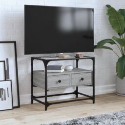 Berkfield Home TV Cabinet with Glass Top Grey Sonoma 60x35x51 cm Engineered Wood - Size: 60 x 35 x 51 cm