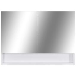 Berkfield Home LED Bathroom Mirror Cabinet White 80x15x60 cm MDF - Size: 80 x 15 x 60 cm - thumbnail 4