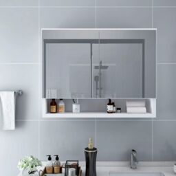 Berkfield Home LED Bathroom Mirror Cabinet White 80x15x60 cm MDF - Size: 80 x 15 x 60 cm - thumbnail 1