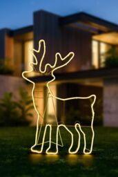 Shatchi Standing Reindeer Neon Effect Rope Light Silhouette Double Side 90 Warm White LEDs in Yellow - thumbnail 2