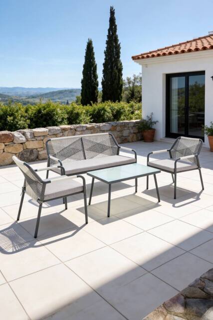 More4Homes Lagos Garden Sofa Set 4 Seater Corner Sofa with Glass Table & Cover in Light Grey - image 1