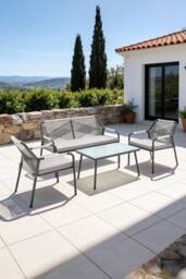 More4Homes Lagos Garden Sofa Set 4 Seater Corner Sofa with Glass Table & Cover in Light Grey - thumbnail 1