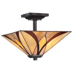 Netlighting Asheville 2 Light Semi Flush Ceiling Lamp Bronze Tiffany Glass E27 - thumbnail 4
