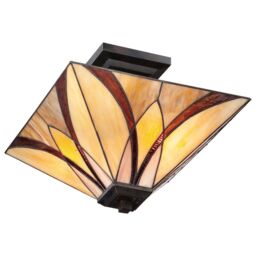 Netlighting Asheville 2 Light Semi Flush Ceiling Lamp Bronze Tiffany Glass E27 - thumbnail 5