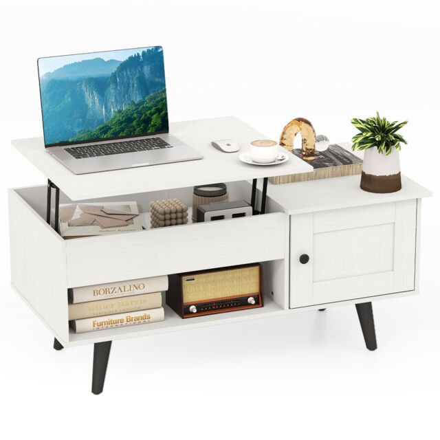 Gymax Lift Top Coffee Table Flip Top Center Table Hidden Compartment-White in White - image 1