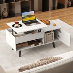 Gymax Lift Top Coffee Table Flip Top Center Table Hidden Compartment-White in White - thumbnail 4