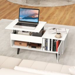 Gymax Lift Top Coffee Table Flip Top Center Table Hidden Compartment-White in White - thumbnail 6