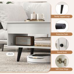 Gymax Lift Top Coffee Table Flip Top Center Table Hidden Compartment-White in White - thumbnail 7