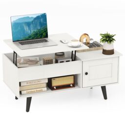 Gymax Lift Top Coffee Table Flip Top Center Table Hidden Compartment-White in White - thumbnail 1