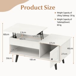 Gymax Lift Top Coffee Table Flip Top Center Table Hidden Compartment-White in White - thumbnail 2