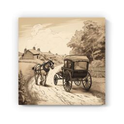 "Warren Reed - Designer A Horse & His Cart Canvas in Black - Size: W16"" x H16""" - thumbnail 2