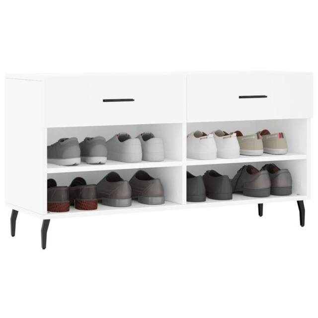 Berkfield Home Shoe Bench White 102x35x55 cm Engineered Wood - Size: 102 x 35 x 55 cm - image 1
