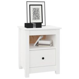 Berkfield Home Bedside Cabinet White 40x35x49 cm Solid Wood Pine - Size: 40 x 35 x 49 cm - thumbnail 4