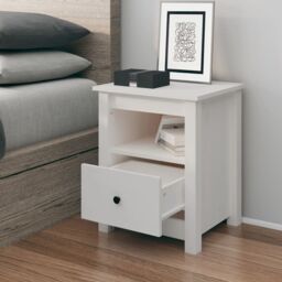 Berkfield Home Bedside Cabinet White 40x35x49 cm Solid Wood Pine - Size: 40 x 35 x 49 cm - thumbnail 1