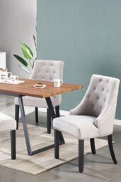 Life Interiors Set of 4 Velvet Dining Chairs Scoop Knockerback & Button Tufted, Solid Wood Legs in Light Grey - thumbnail 9