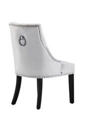 Life Interiors Set of 4 Velvet Dining Chairs Scoop Knockerback & Button Tufted, Solid Wood Legs in Light Grey - thumbnail 4
