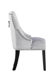Life Interiors Set of 4 Velvet Dining Chairs Scoop Knockerback & Button Tufted, Solid Wood Legs in Light Grey - thumbnail 3