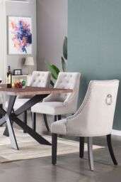 Life Interiors Set of 4 Velvet Dining Chairs Scoop Knockerback & Button Tufted, Solid Wood Legs in Light Grey - thumbnail 8