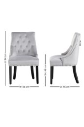 Life Interiors Set of 4 Velvet Dining Chairs Scoop Knockerback & Button Tufted, Solid Wood Legs in Light Grey - thumbnail 7