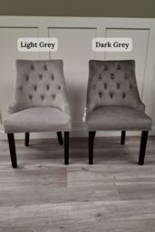 Life Interiors Set of 4 Velvet Dining Chairs Scoop Knockerback & Button Tufted, Solid Wood Legs in Light Grey - thumbnail 6