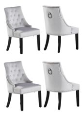 Life Interiors Set of 4 Velvet Dining Chairs Scoop Knockerback & Button Tufted, Solid Wood Legs in Light Grey - thumbnail 1