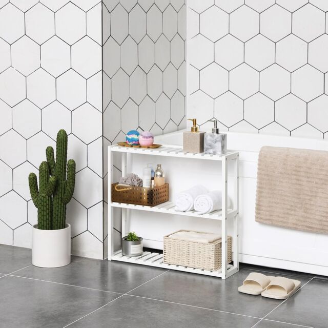 SONGMICS Adjustable 3 Tier Bamboo Shelf for Wall Bathroom or Kitchen in White - image 1