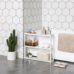 SONGMICS Adjustable 3 Tier Bamboo Shelf for Wall Bathroom or Kitchen in White - thumbnail 1