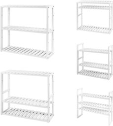 SONGMICS Adjustable 3 Tier Bamboo Shelf for Wall Bathroom or Kitchen in White - thumbnail 5
