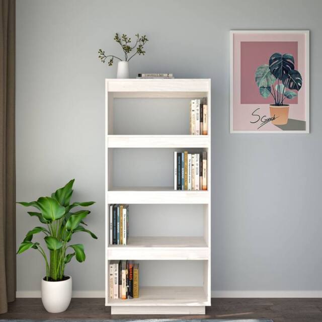 Berkfield Home Beautiful Book Cabinet/Room Divider White 60x35x135 cm Solid Pinewood - Size: 60 x 35 x 135 cm - image 1