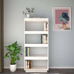Berkfield Home Beautiful Book Cabinet/Room Divider White 60x35x135 cm Solid Pinewood - Size: 60 x 35 x 135 cm - thumbnail 1
