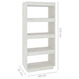 Berkfield Home Beautiful Book Cabinet/Room Divider White 60x35x135 cm Solid Pinewood - Size: 60 x 35 x 135 cm - thumbnail 8