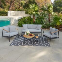 Home Detail Porta Aluminium Garden Conversation Set with Teak Wood Accents in Grey - thumbnail 3