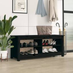 Berkfield Home Shoe Bench Black 110x38x45.5 cm Solid Wood Pine - thumbnail 2