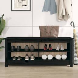 Berkfield Home Shoe Bench Black 110x38x45.5 cm Solid Wood Pine - thumbnail 5