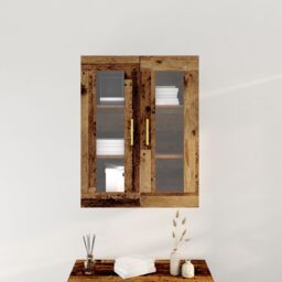 Berkfield Home Wall-Mounted Cabinet with Glass Doors Old Wood 69, 5x34x90 cm in Brown - Size: 5 x 34 x 90 cm - thumbnail 4