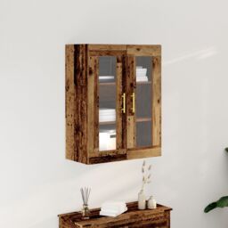 Berkfield Home Wall-Mounted Cabinet with Glass Doors Old Wood 69, 5x34x90 cm in Brown - Size: 5 x 34 x 90 cm - thumbnail 1