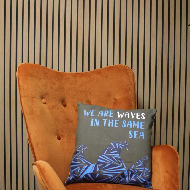 KDMD Printed Cotton Cushion Cover - We are Waves - Grey, Blue & Natural - (Set of 3) - image 1