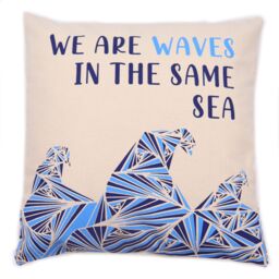 KDMD Printed Cotton Cushion Cover - We are Waves - Grey, Blue & Natural - (Set of 3) - thumbnail 3