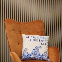 KDMD Printed Cotton Cushion Cover - We are Waves - Grey, Blue & Natural - (Set of 3) - thumbnail 2