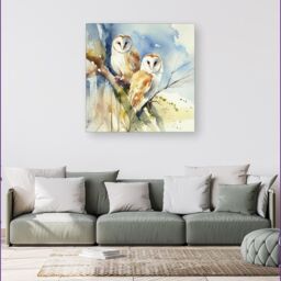 Warren Reed - Designer Barn Owls Watercolour Canvas in Brown - Size: w10 inch x h10 inch - thumbnail 4