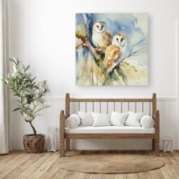 Warren Reed - Designer Barn Owls Watercolour Canvas in Brown - Size: w10 inch x h10 inch - thumbnail 3