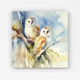 Warren Reed - Designer Barn Owls Watercolour Canvas in Brown - Size: w10 inch x h10 inch - thumbnail 1