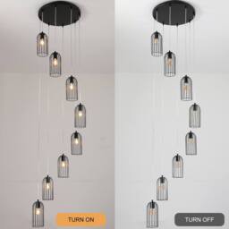 NIVOR 8 E27 Cluster Staircase Chandelier Long High Black Pendant Light - thumbnail 3