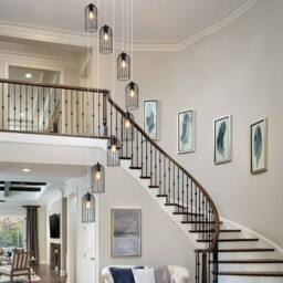 NIVOR 8 E27 Cluster Staircase Chandelier Long High Black Pendant Light - thumbnail 5