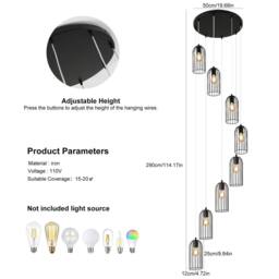 NIVOR 8 E27 Cluster Staircase Chandelier Long High Black Pendant Light - thumbnail 2