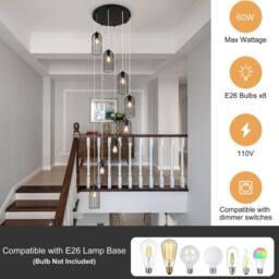 NIVOR 8 E27 Cluster Staircase Chandelier Long High Black Pendant Light - thumbnail 4