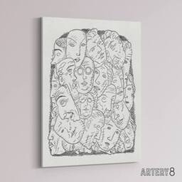 "Artery8 Maskers Masks Black & White Drawing Gestel Canvas Wall Art - Size: W18"" x H24""" - thumbnail 2