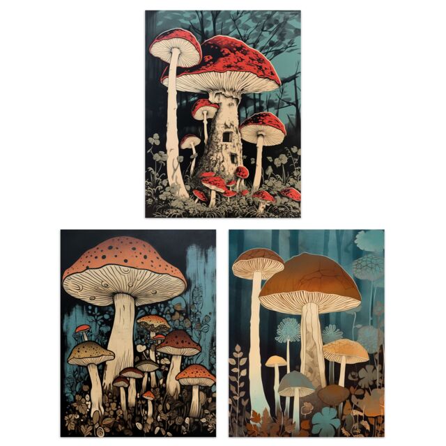 Artery8 Wall Art Print Set of 3 Cep Mushrooms Fungi Paintings Forest Floor Earthy Calming Tones Botanical Aesthetic Living Room Poster s Pack - image 1