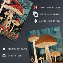Artery8 Wall Art Print Set of 3 Cep Mushrooms Fungi Paintings Forest Floor Earthy Calming Tones Botanical Aesthetic Living Room Poster s Pack - thumbnail 4
